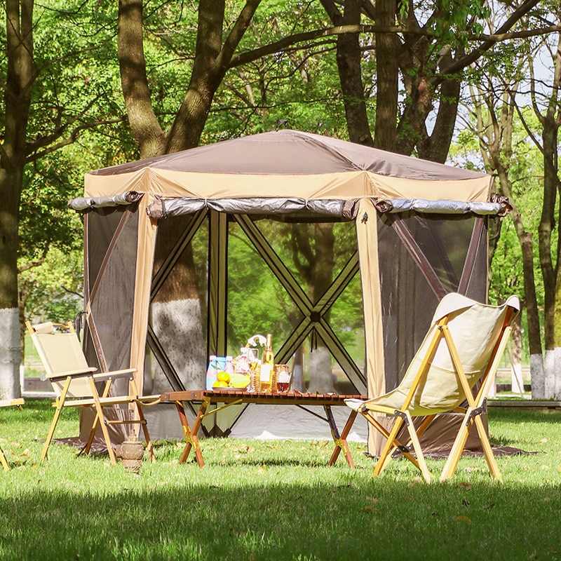Cheap Goat Tents Outdoor Fully Automatic Camping Tent Movable Hexagonal Tent Pergola Awning Breathable Anti mosquito Family Party Travel Tent   